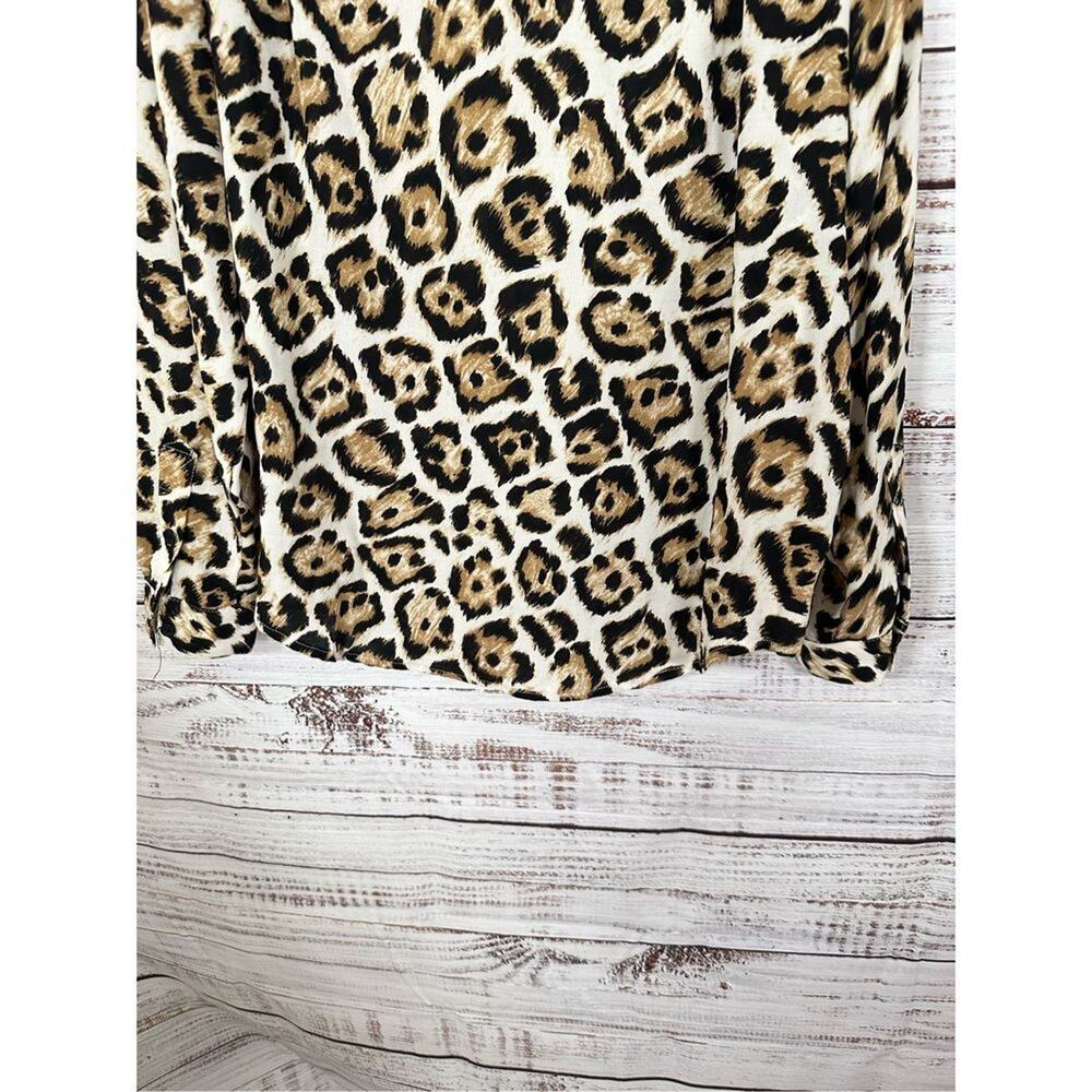 Philosophy Womens Leopard Print Collared Button-Up Blouse Brown Black Size Small - Picture 12 of 12